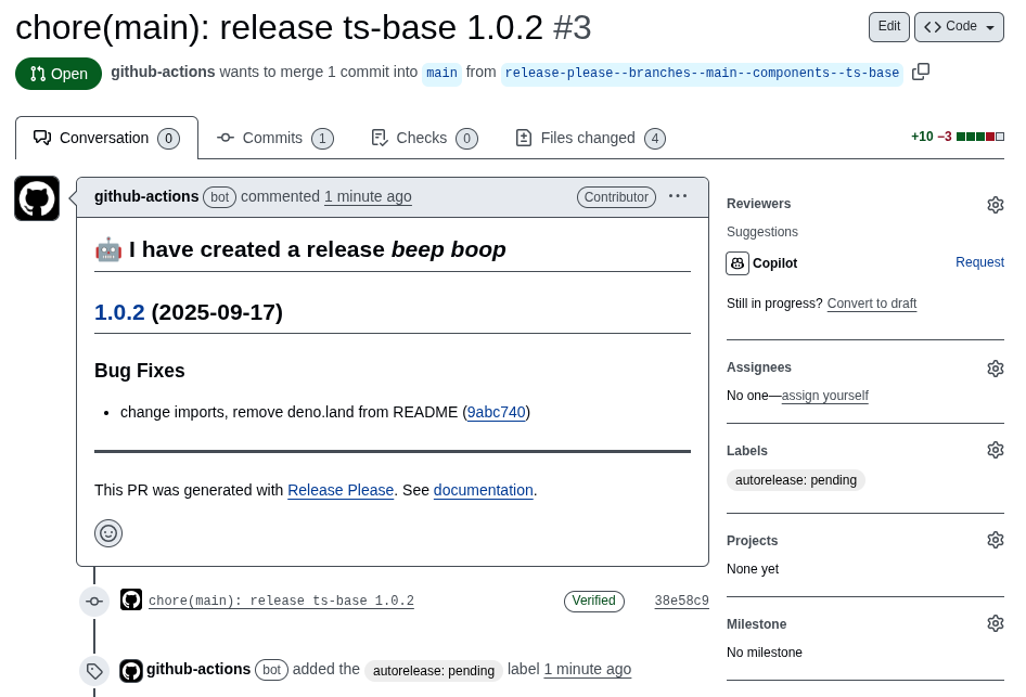 Screenshot of release-please PR